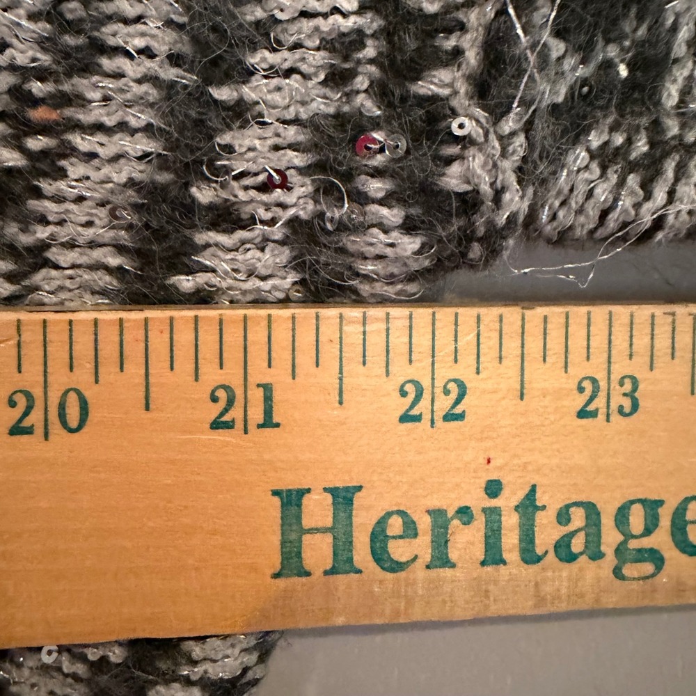 White House Black Market Fair Isle Sequin Cardigan Sweater Women's L Gray Boho - Picture 13 of 14